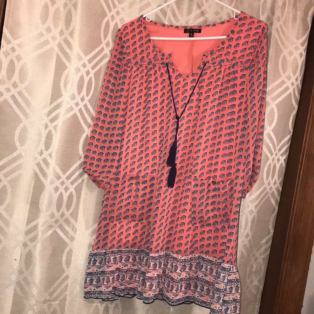 Coral and Navy patterned dress